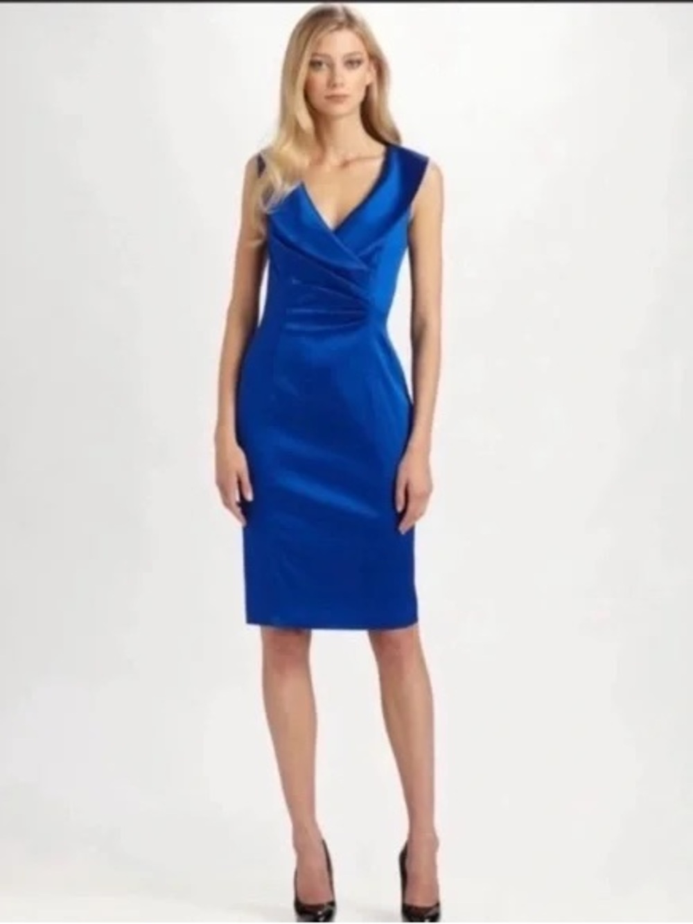 Evan Picone Royal Blue V-Neck Sheath Dress 16 - Picture 13 of 15
